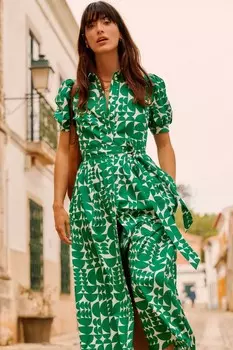 Платье рубашка Alexa maxi из 100% хлопка Boden, зеленый