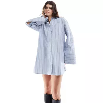 Платье-рубашка Asos Design Stripe Oversized With Cape Sleeve, голубой