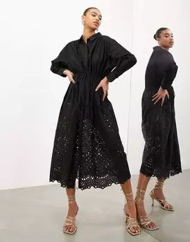 Платье-рубашка Asos Edition Broderie Hem, черный