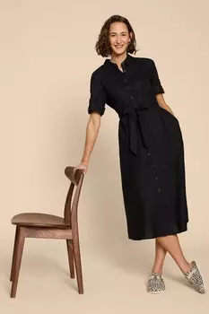 Платье-Рубашка Beth из смесового льна White Stuff, черный