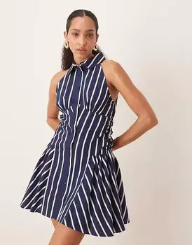 Платье-рубашка без рукавов ASOS DESIGN в сине-белую полоску