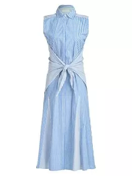 Платье-рубашка без рукавов Cari с завязками спереди Halston, синий