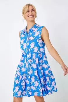 Платье-рубашка без рукавов с рюшами и цветочным узором Dusk, синий
