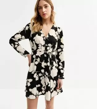 Платье-рубашка BLURRED FLORAL PRINT MINI New Look, черный