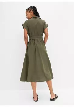 Платье-рубашка bonprix, зеленое