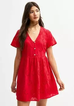 Платье-рубашка BRODERIE ANGLAISE SMOCK MINI New Look, красный