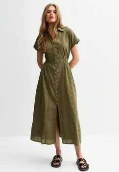 Платье-рубашка BRODERIE ANGLAISE V-NECK MIDI New Look, хаки
