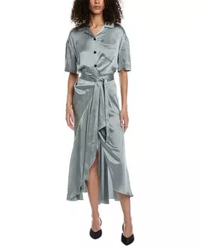 Платье-рубашка Burberry Emily из шелка с завязкой на талии, синий