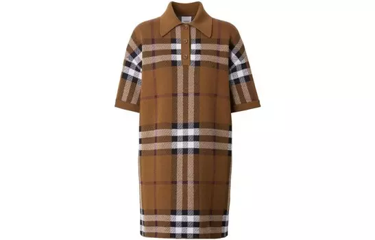 Платье-рубашка Burberry клетчатое, темно-коричневый