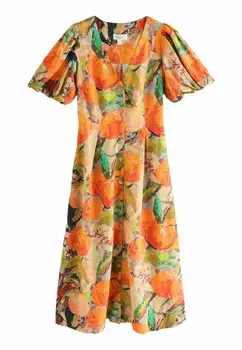 Платье-рубашка BUTTON DOWN PUFF SLEEVE MIDI Next, оранжевый