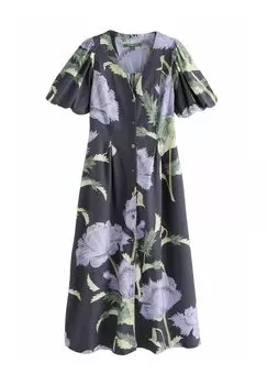 Платье-рубашка BUTTON DOWN PUFF SLEEVE Next, синий