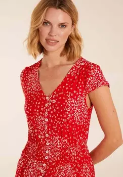 Платье-рубашка BUTTON THROUGH SHIRRED WAIST MIDI Blue Vanilla, красный