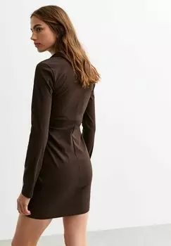 Платье-рубашка BUTTON UP MINI New Look, темно-коричневый