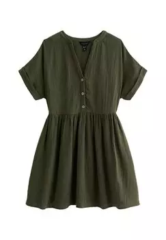 Платье-рубашка Crinkle Mini Smock New Look, хаки
