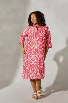 Платье-рубашка Curve розового цвета из хлопка с принтом Live Unlimited, розовый