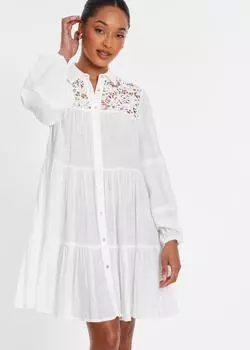 Платье-рубашка цвета хаки крючком Quiz, белый