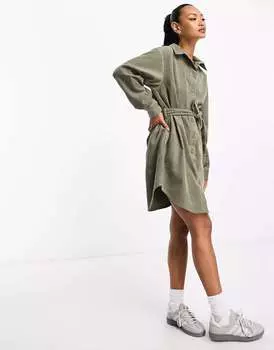 Платье-рубашка цвета хаки с вельветовым поясом ASOS