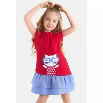 Платье-рубашка Denokids «Cat & Heart» с кошачьим принтом, красный