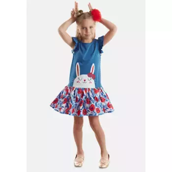 Платье-рубашка Denokids «Cute Bunny» с аппликацией в виде кролика, цвет BLAU