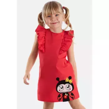 Платье-рубашка Denokids «Frilled Lady Bug» с аппликацией в виде божьей коровки, красный