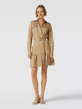 Платье-рубашка длиной до колена с запахом из смеси вискозы и льна Lauren Ralph Lauren, коричневый