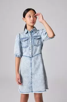 Платье рубашка для девочек из денима Jackie с рукавами фонариками Smallsaints, синий