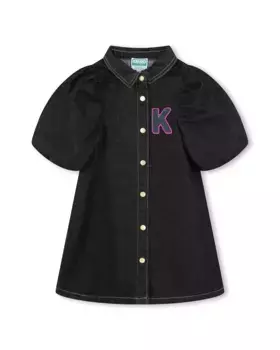 Платье-рубашка для девочки с вышивкой на спине Kenzo Kids, темно-синий