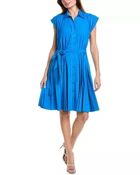 Платье-рубашка Elie Tahari с плиссированными фестона, синий