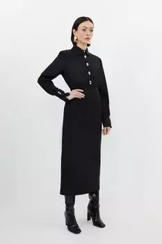Платье-рубашка Essential из техно-макси макси Karen Millen, черный