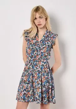 Платье-рубашка FLORAL RUFFLE Apricot, темно-синий