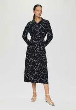 Платье-рубашка GEMUSTERTES AUS MIT BINDEBAND s.Oliver BLACK LABEL, темно-синий