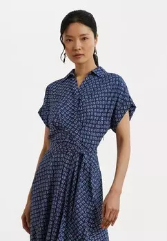 Платье-рубашка Geo Print Belted Crepe Dress Lauren Ralph Lauren Petite, синий