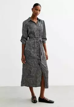Платье-рубашка GEOMETRIC PATTERNED BELTED MIDI New Look, черный