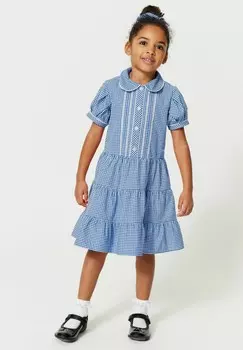 Платье-рубашка Gingham School And Scrunchie Set Clarks, синее
