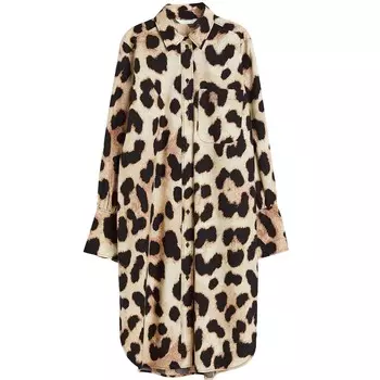 Платье-рубашка H&amp;M Leopard Print, бежевый/мультиколор