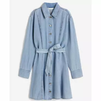 Платье-рубашка H&M Denim, светло-синий