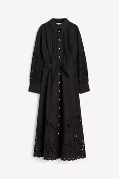 Платье-рубашка H&M Eyelet Embroidery, черный
