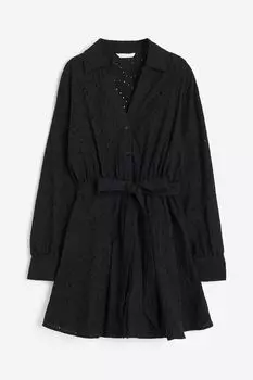 Платье-рубашка H&M Eyelet Embroidery, черный