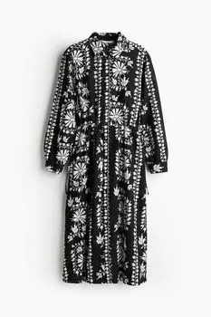 Платье-рубашка H&M Linen-blend, черный