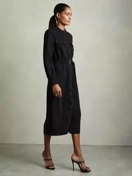 Платье -рубашка isla с поясом Reiss, черный