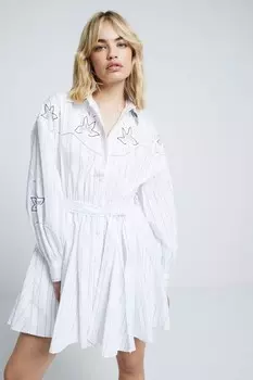 Платье рубашка из 100% хлопка с вышивкой в стиле поплин River Island, бежевый
