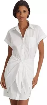 Платье-рубашка из эластичного хлопка с завязками спереди LAUREN Ralph Lauren, белый