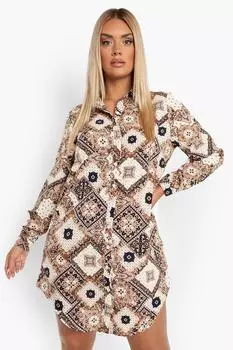 Платье-рубашка из атласа пейсли Boohoo, серый