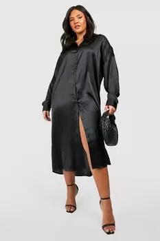 Платье-рубашка из атласа плюс Boohoo, черный