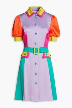 Платье-рубашка из атласного крепа со складками в стиле колор-блок MOSCHINO, сиреневый