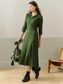 Платье-рубашка из богатого джерси из органического хлопка в рубчик Brora, хаки