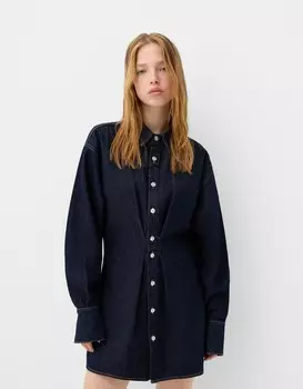Платье-Рубашка из денима Bershka, синий