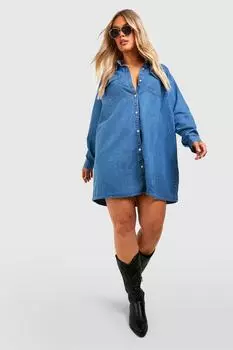 Платье-рубашка из денима плюс ветерн Boohoo, серый