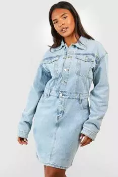 Платье-рубашка из денима плюс ветерн Boohoo, синий