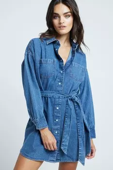 Платье рубашка из денима с поясом River Island, синий
